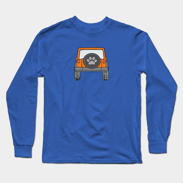 Orange Jeep with Paw Print Cover Long Sleeve T-Shirt by Trent Tides